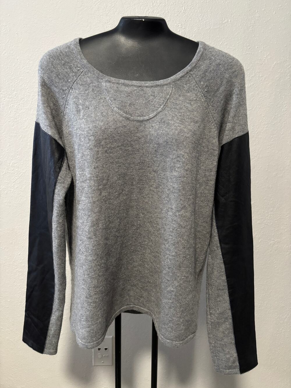 AIKO Leather & Cotton & Cashmere Sweater Top Anthropologie ModCloth Small